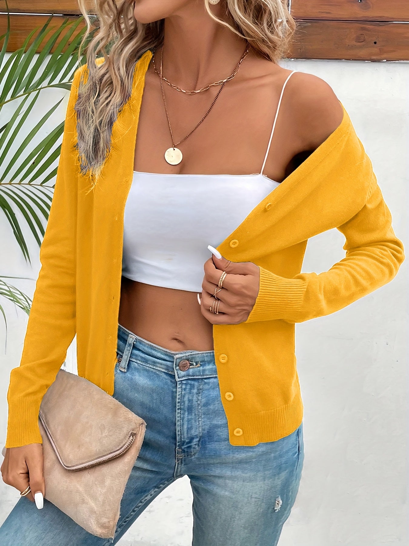 Comfortable Button Front Cardigan Sweater for Women with V Neck Long Sleeve Ribbed Cuff Relaxed Style