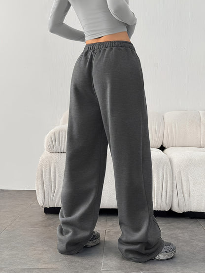 Comfortable Fleece Wide Leg Sweatpants for Women with High Waist Pintuck Relaxed Baggy Casual Style