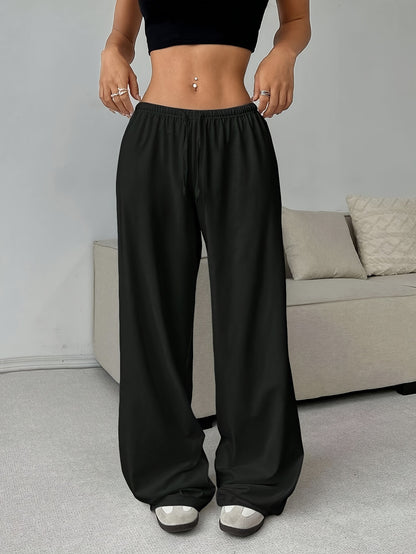 Effortless Waffle Knit Wide Leg Pants for Women with High Waist Drawstring Relaxed Flowing Casual Style