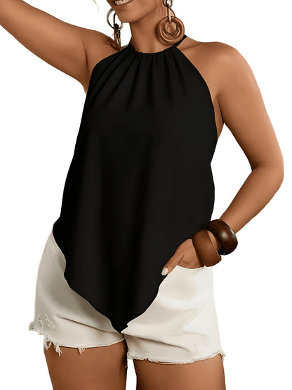 Effortless Chiffon Halter Tank Top for Women with High Neck Sleeveless Ruched Flowing Style