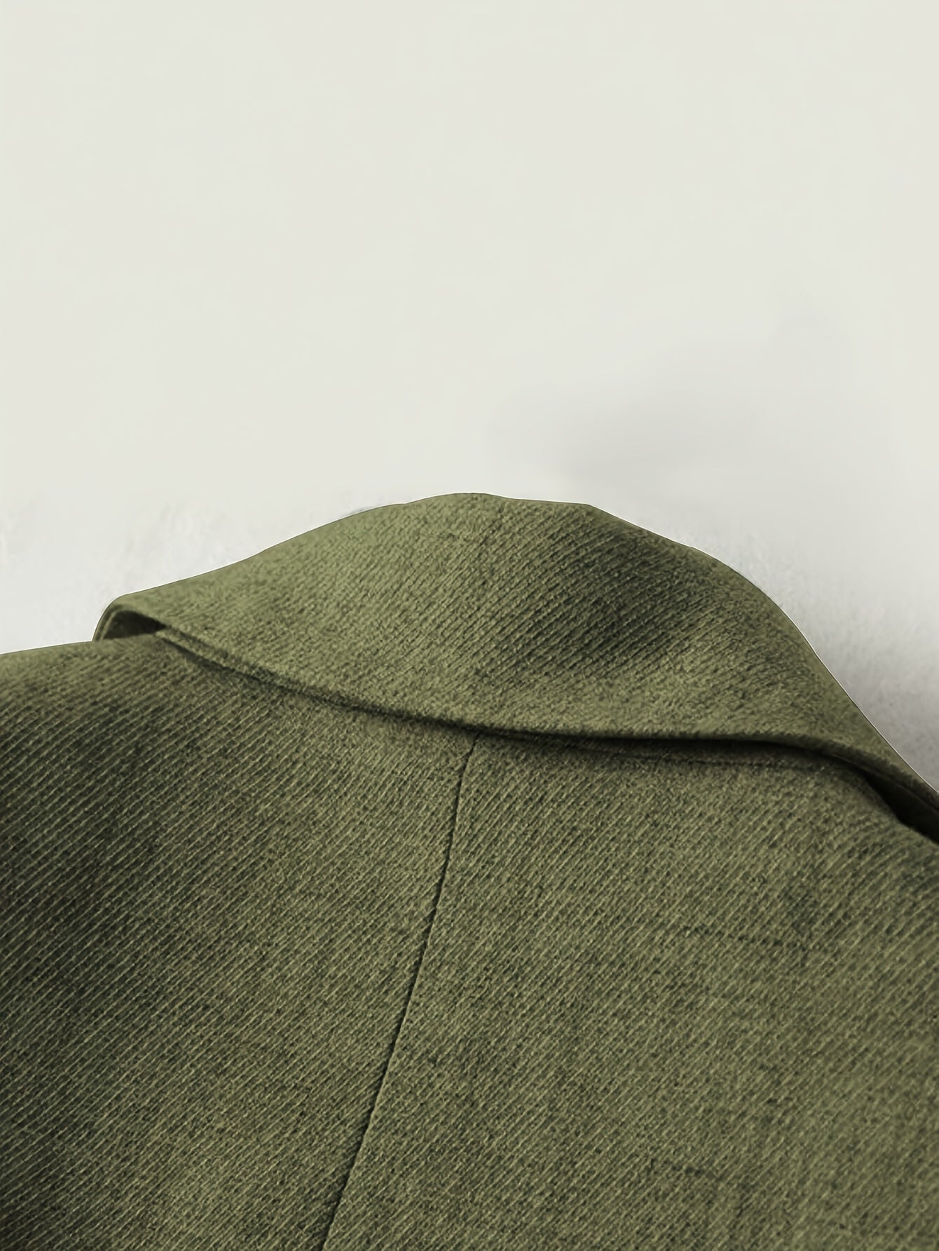 Elegant Fern Green Tweed Blazer for Women with Notch Lapel Long Sleeve Striped Cuff Longline Style