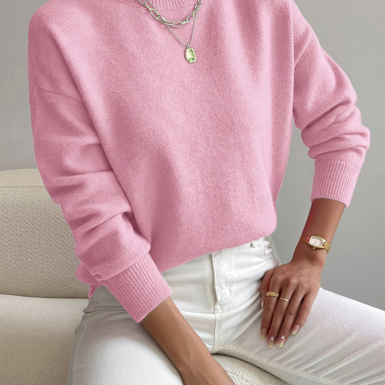 Comfortable Ribbed Sweater for Women with High Neck Long Sleeve Relaxed Oversized Knit Style