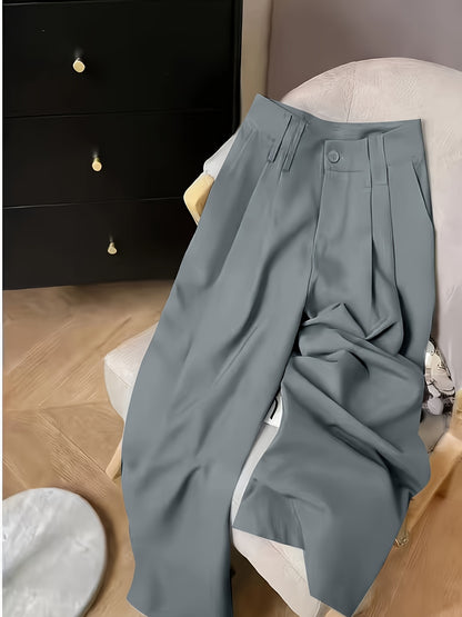 Elegant Wide Leg Pants for Women with High Waist Pleated Button Front Tailored Style