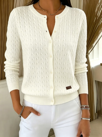 Comfortable Cable Knit Cardigan Sweater for Women with Crew Neck Long Sleeve Button Front Relaxed Casual Style