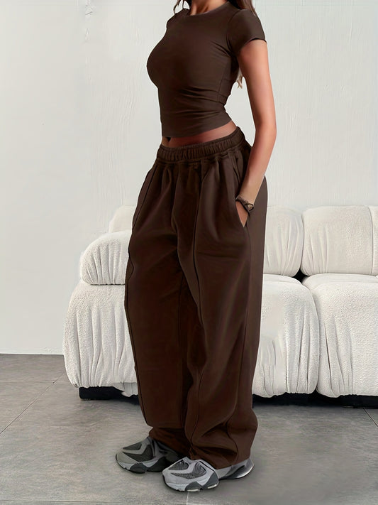 Effortless Fleece Wide Leg Sweatpants for Women with High Waist Drawstring Relaxed Jogger Style