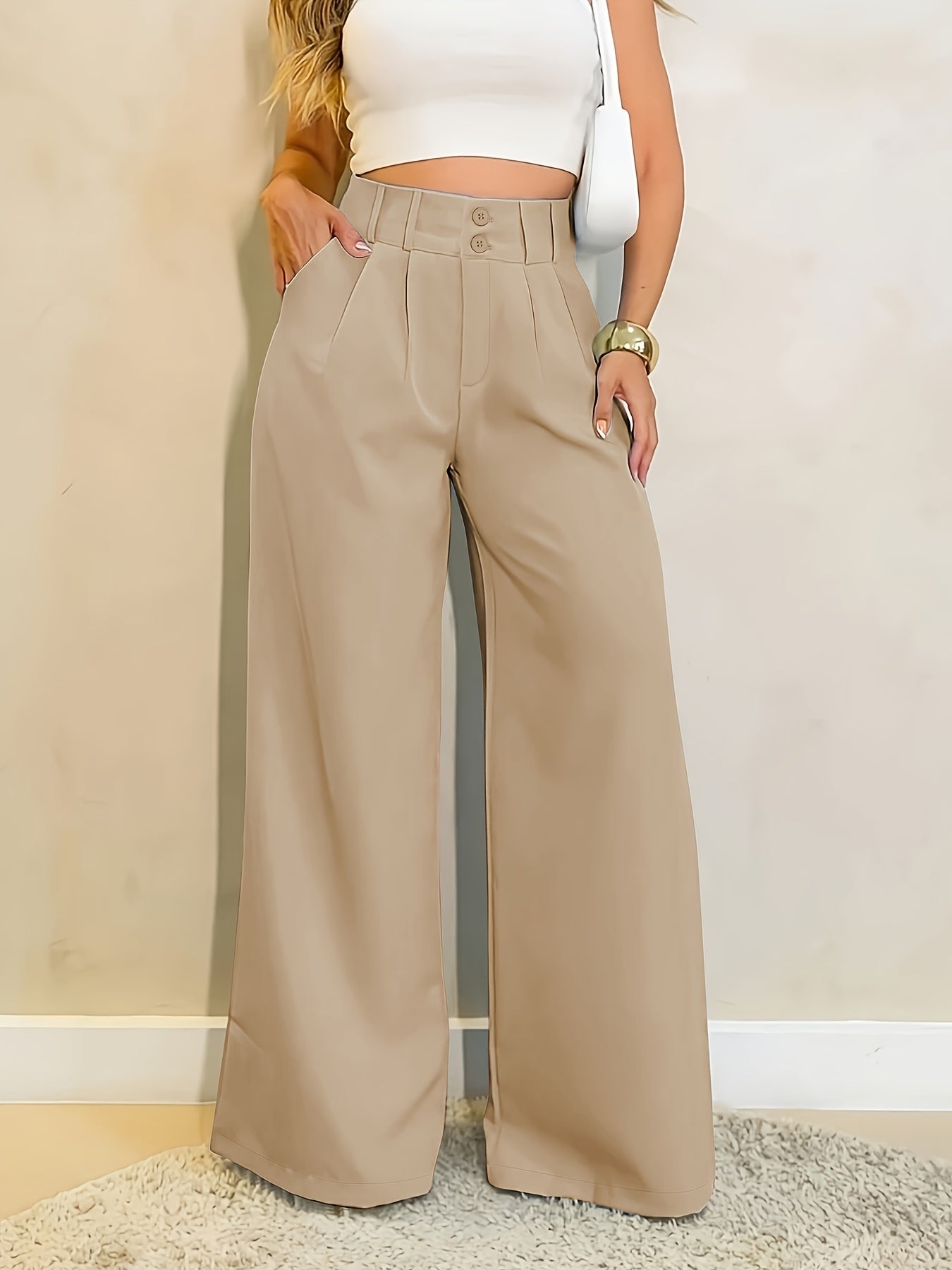 Effortless Wide Leg Pants for Women with High Waist Button Front Pleated Relaxed Style