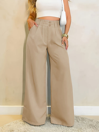 Effortless Wide Leg Pants for Women with High Waist Button Front Pleated Relaxed Style