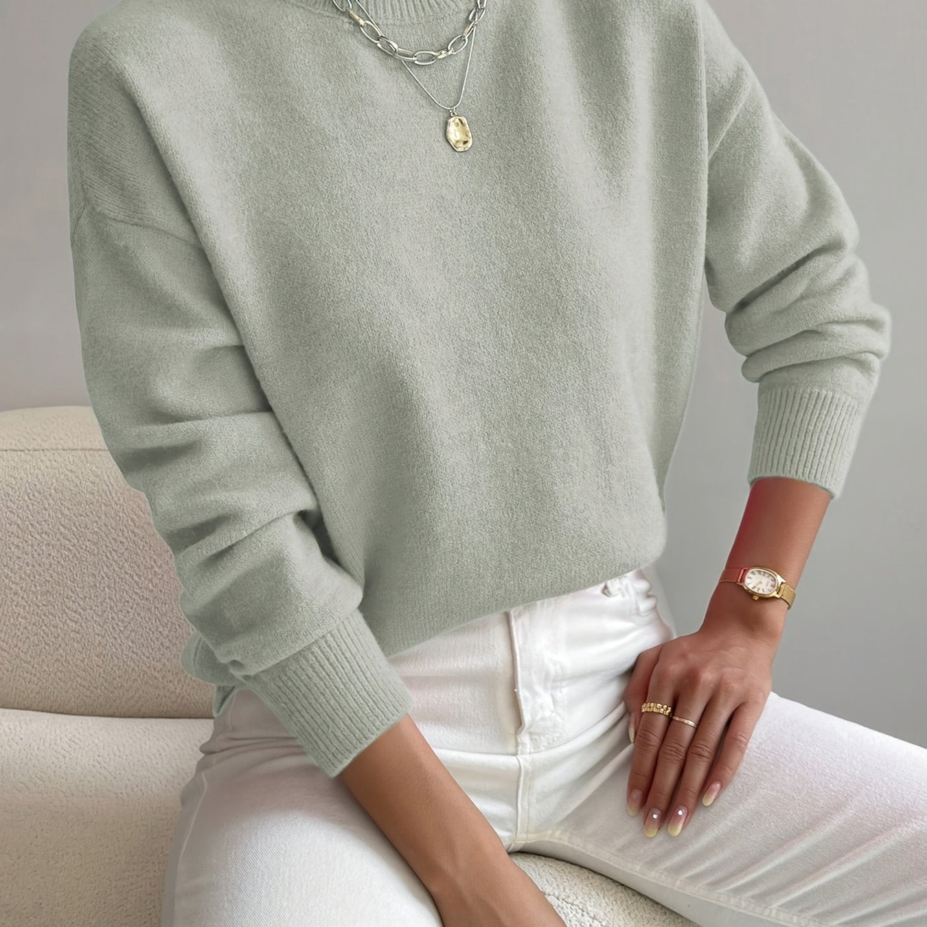 Comfortable Ribbed Sweater for Women with High Neck Long Sleeve Relaxed Oversized Knit Style