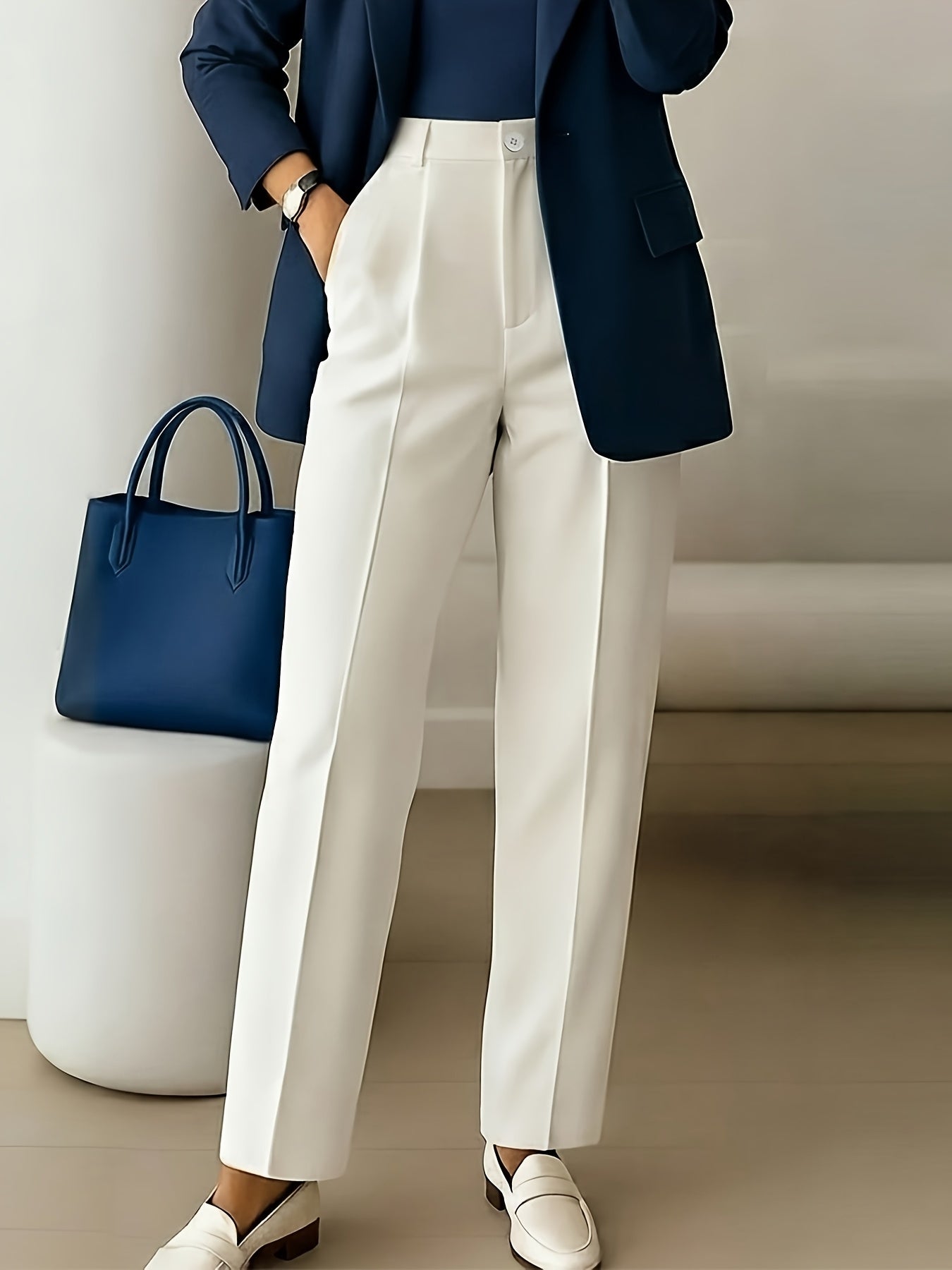 Elegant Tailored Wide Leg Pants for Women with High Waist Pleated Straight Leg Relaxed Style