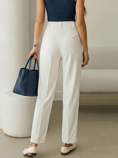 Elegant Tailored Wide Leg Pants for Women with High Waist Pleated Straight Leg Relaxed Style