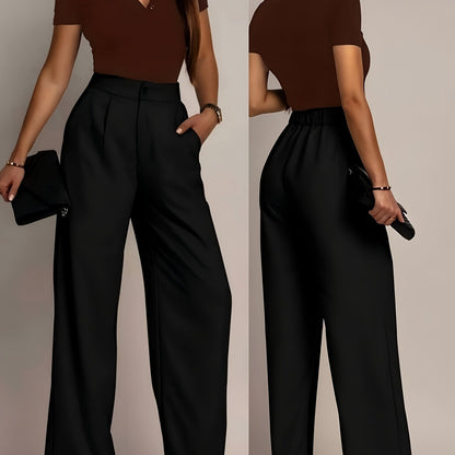 Elegant Wide Leg Trousers for Women with High Waist Pleated Front Tailored Style