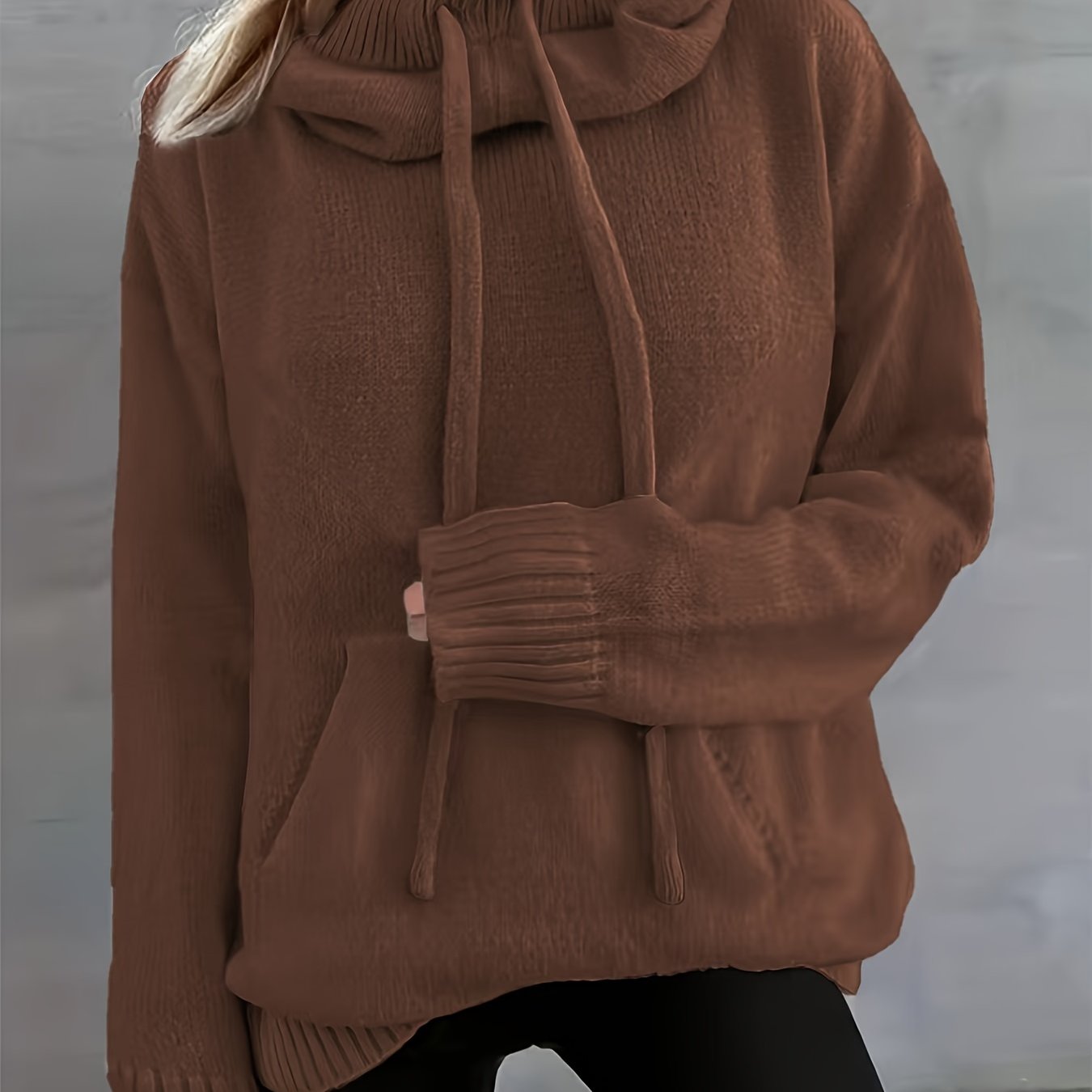 2025 New Autumn And Winter Women'S Casual Versatile Solid Color Drawstring Pocket Hooded Pullover