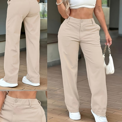 Effortless Khaki Wide Leg Pants for Women with High Waist Button Front Relaxed Casual Style