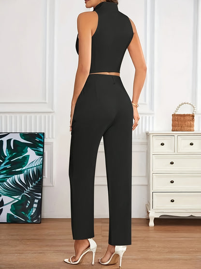 Elegant Vest Two Piece Set for Women with V Neck Sleeveless Button Front Tailored Style