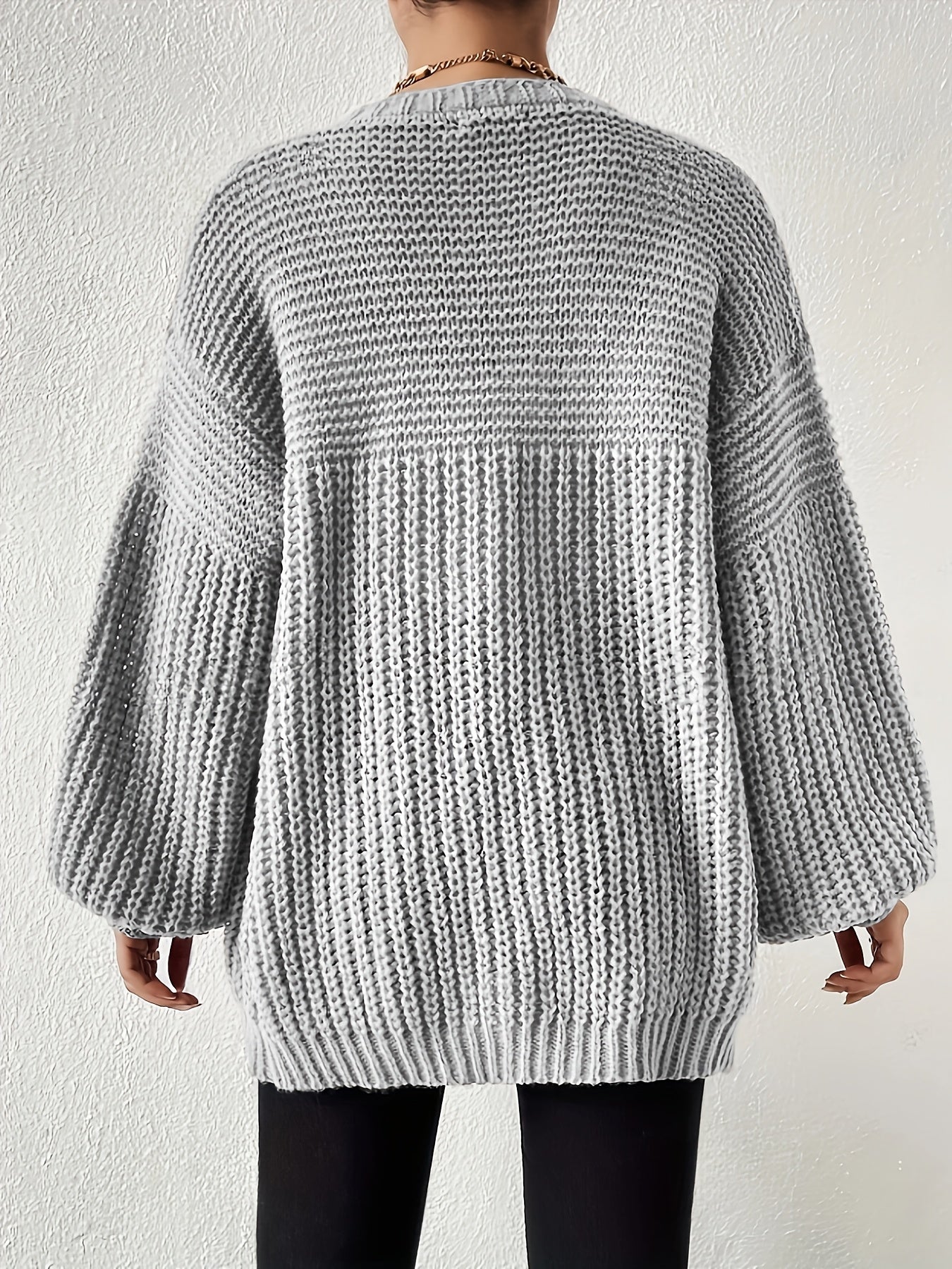 Comfortable Chunky Knit Cardigan for Women with Open Front Balloon Sleeve Oversized Relaxed Style