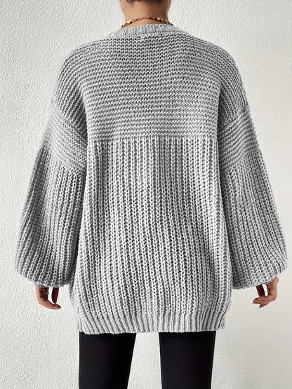 Comfortable Chunky Knit Cardigan for Women with Open Front Balloon Sleeve Oversized Relaxed Style