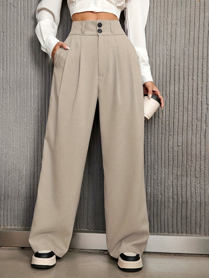 Effortless Wide Leg Pants for Women with High Waist Button Front Pleated Tailored Style