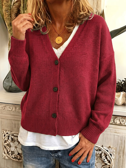 Comfortable Ribbed Cardigan Sweater for Women with V Neck Long Sleeve Button Front Oversized Relaxed Style
