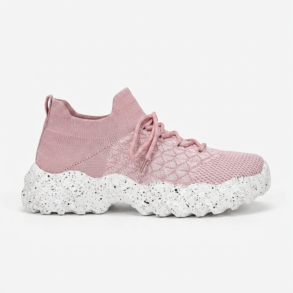 Comfortable Running Shoes for Women with Knit Mesh Upper Lace Up Chunky Sole Style