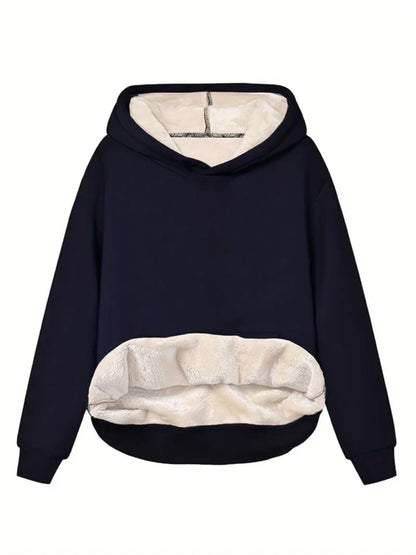 Comfortable Sherpa Lined Hoodie for Women with Hood Long Sleeve Relaxed Oversized Knit Style