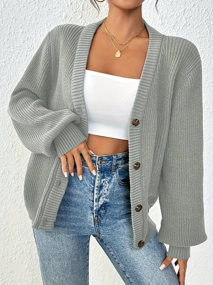 Comfortable Ribbed Cardigan Sweater for Women with V Neck Long Sleeve Button Front Oversized Knit Style