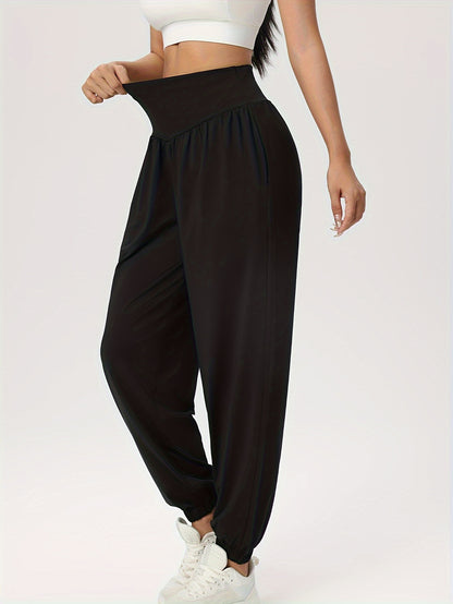 Effortless Black Jogger Pants for Women with High Waist Gathered Elastic Cuff Casual Style