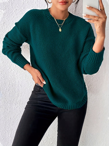 Women's Pullover Sweater, Solid Color Round Neck Loose-Fit, Simple Versatile Long Sleeve, Sweater Top