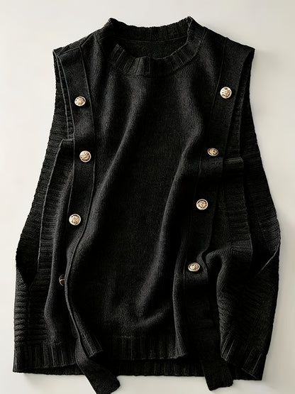 Comfortable Sweater Vest for Women with Round Neck Sleeveless Button Detail Relaxed Knit Style