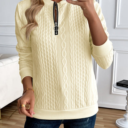 Casual Pullover Half-zip Long-sleeved Solid-color Fashionable Hoodie with Texture Upper Garment