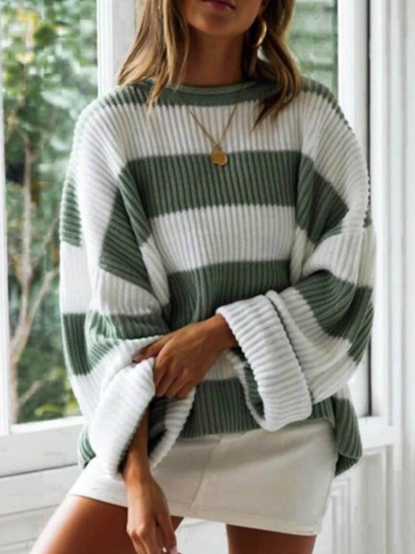 Loose V-Neck Off Shoulder Sleeves Casual And Lazy Style Pullover Sweater