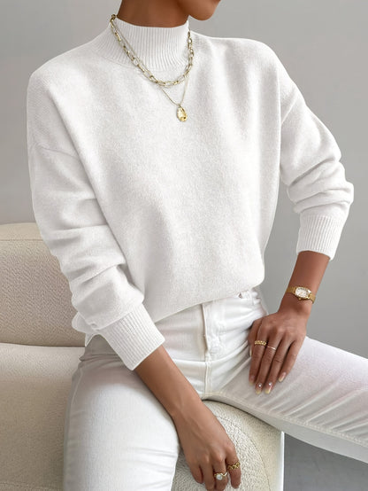 Comfortable Ribbed Sweater for Women with High Neck Long Sleeve Relaxed Oversized Knit Style