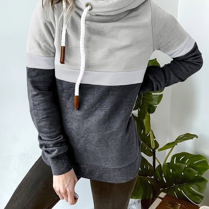 New Autumn Winter Color-Block Hooded Casual Sweatshirt Fashion Loose Lazy Style Jacket Long Sleeve Top