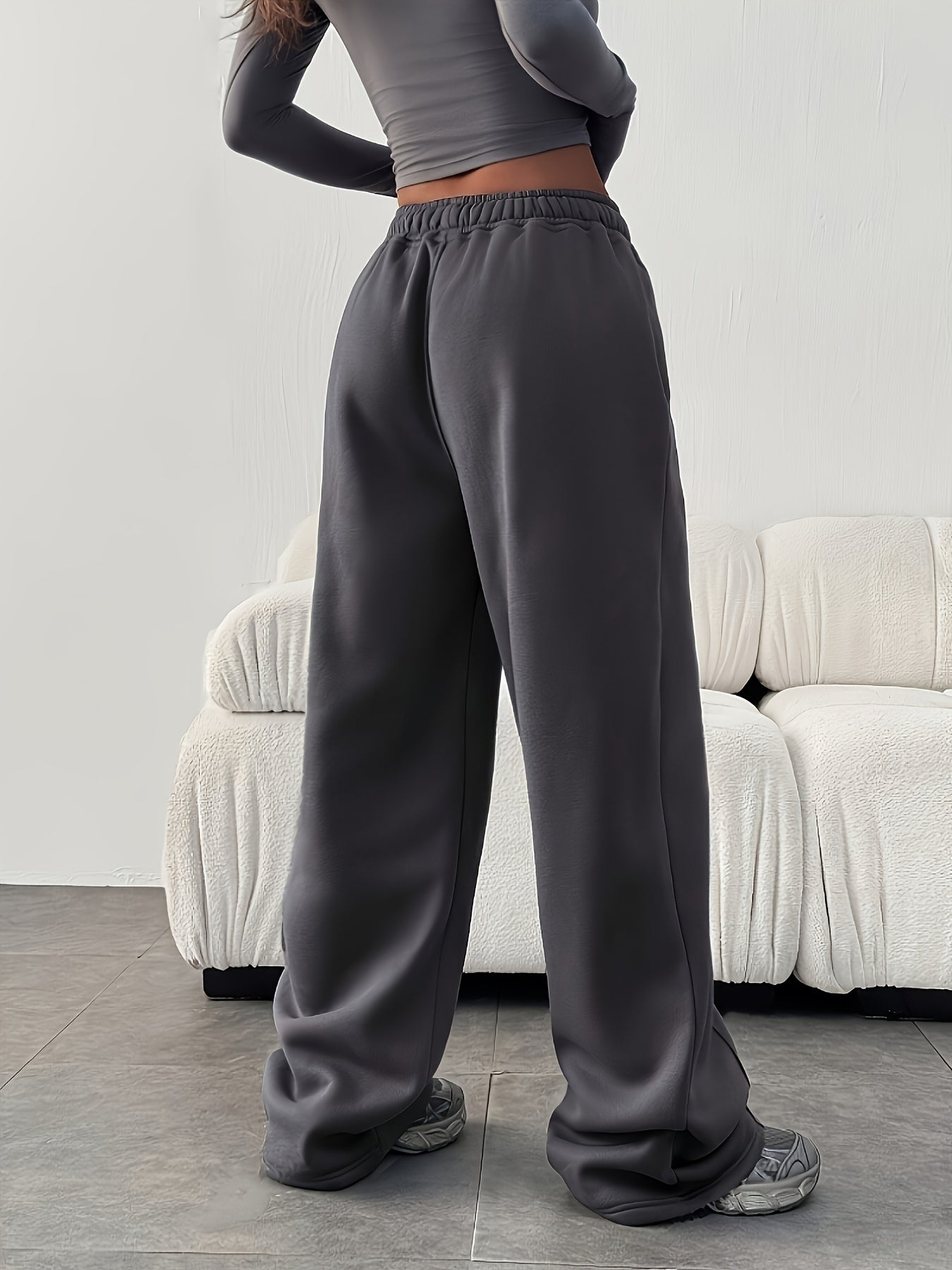 Comfortable Fleece Wide Leg Sweatpants for Women with High Waist Pintuck Relaxed Baggy Casual Style