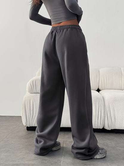 Comfortable Fleece Wide Leg Sweatpants for Women with High Waist Pintuck Relaxed Baggy Casual Style