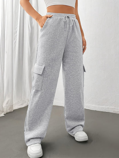 Women'S Autumn And Winter Fleece-Lined Side Pocket Sweatpants