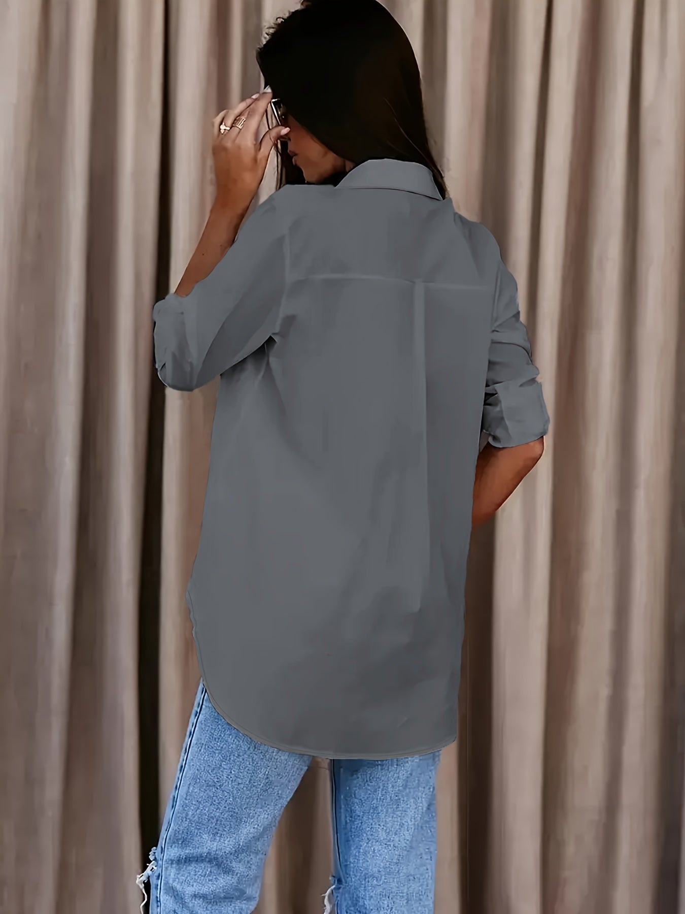 Effortless Relaxed Blouse for Women with Collar Long Sleeve Button Front Oversized Style