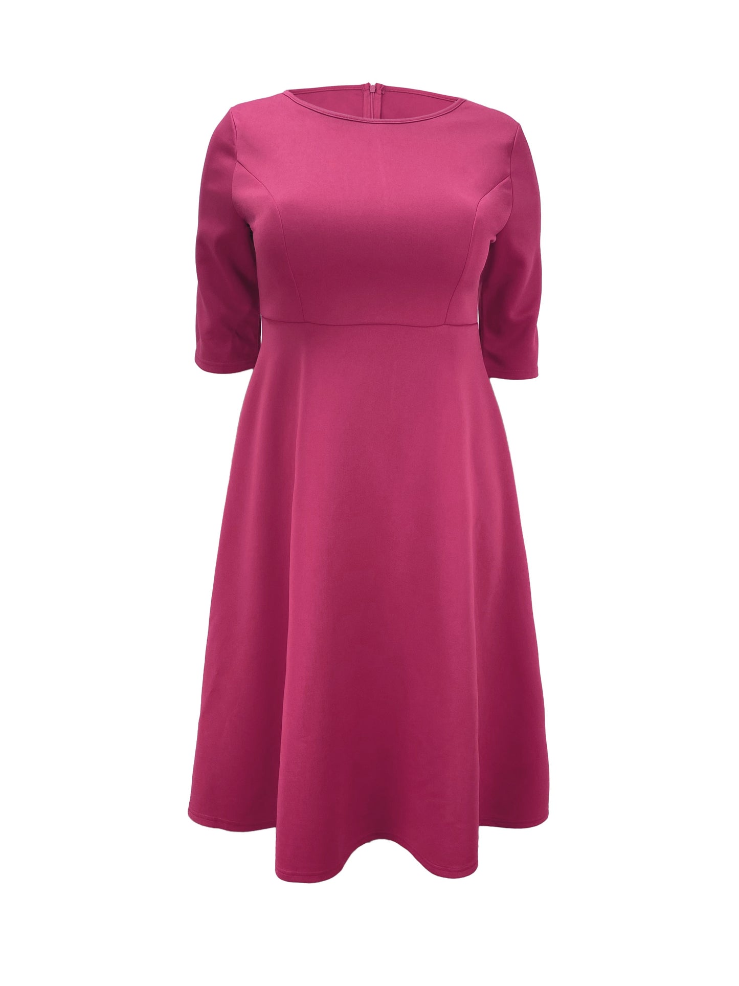 Elegant A Line Midi Dress for Women with Round Neck Elbow Sleeve Fit and Flare Style