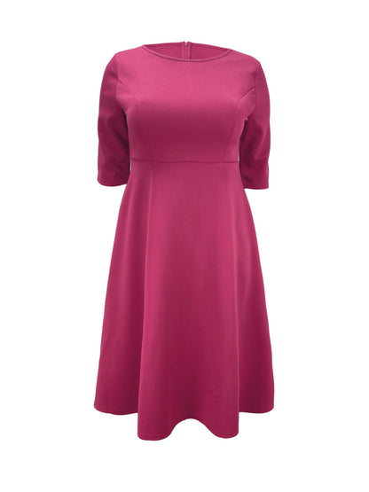Elegant A Line Midi Dress for Women with Round Neck Elbow Sleeve Fit and Flare Style
