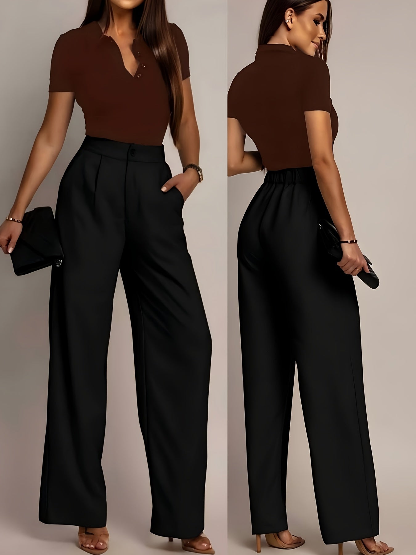 Elegant Wide Leg Trousers for Women with High Waist Pleated Front Tailored Style
