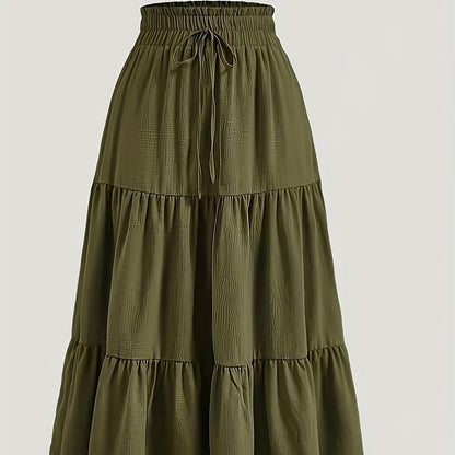 Effortless Tiered Maxi Skirt for Women with Paperbag Waist Drawstring Ruffle Flowing Style