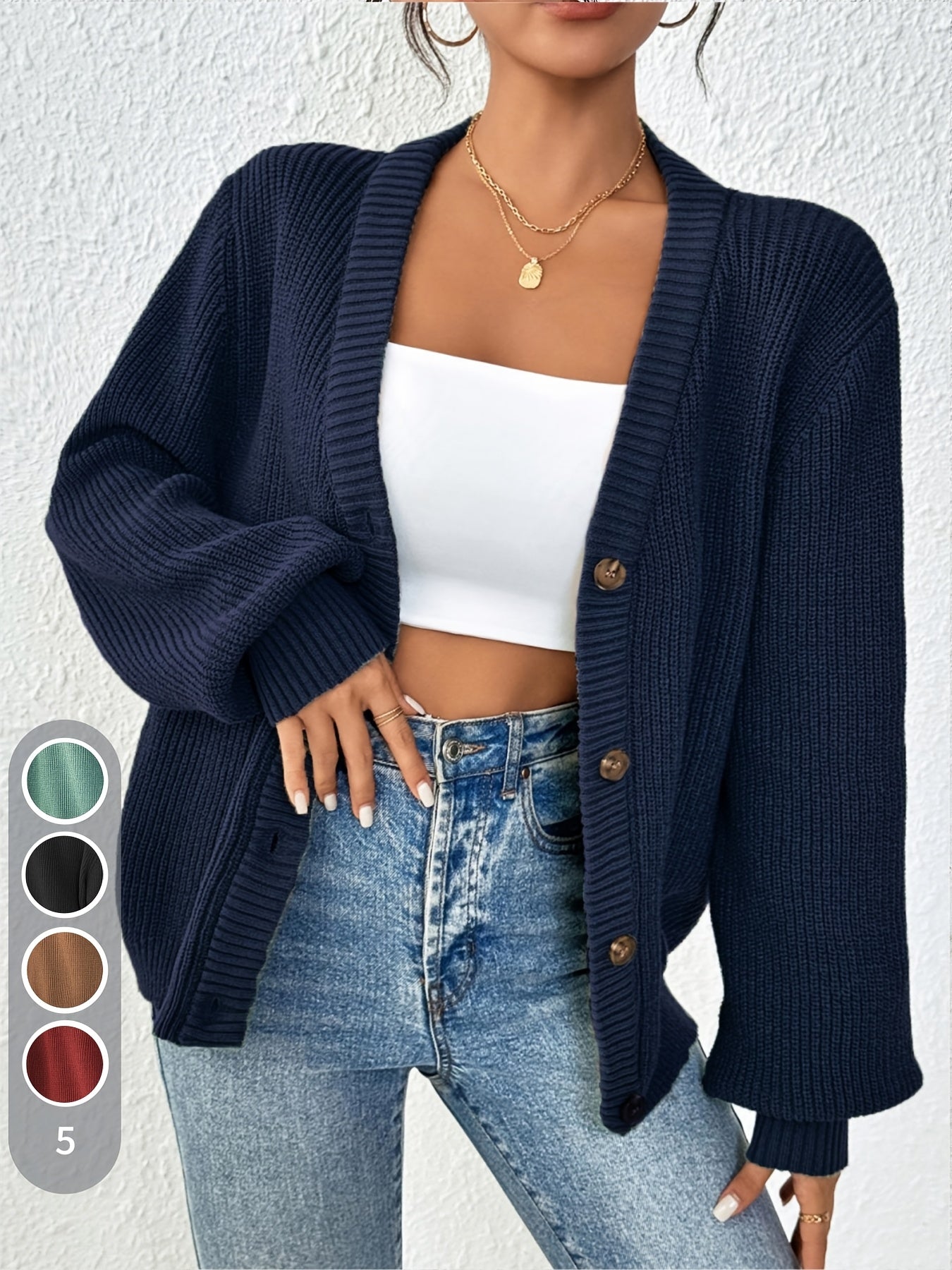 Comfortable Ribbed Cardigan Sweater for Women with V Neck Long Sleeve Button Front Oversized Knit Style