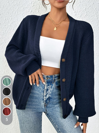 Comfortable Ribbed Cardigan Sweater for Women with V Neck Long Sleeve Button Front Oversized Knit Style