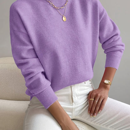 Comfortable Ribbed Sweater for Women with High Neck Long Sleeve Relaxed Oversized Knit Style