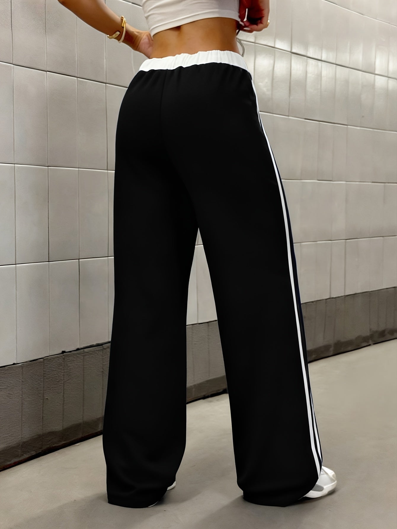 Effortless Wide Leg Track Pants for Women with High Waist Drawstring Side Stripe Relaxed Style