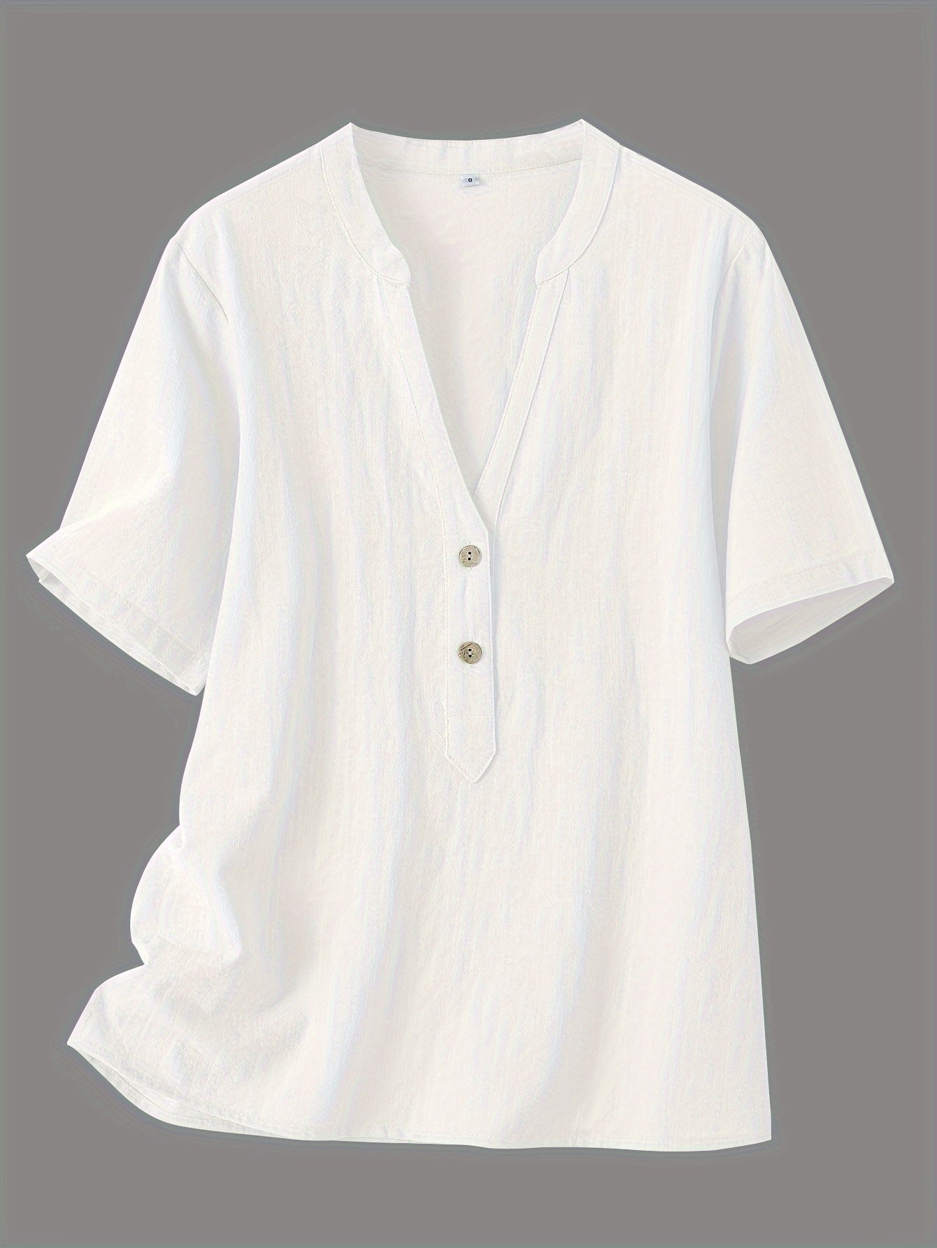 Effortless Textured Linen Blouse for Women with Notch V Neck Short Sleeve Button Front Relaxed Style