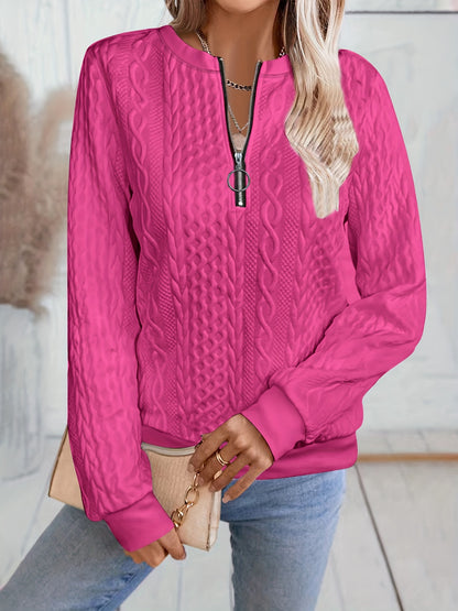 Comfortable Cable Knit Sweater for Women with Zip Neck Long Sleeve Relaxed Casual Style