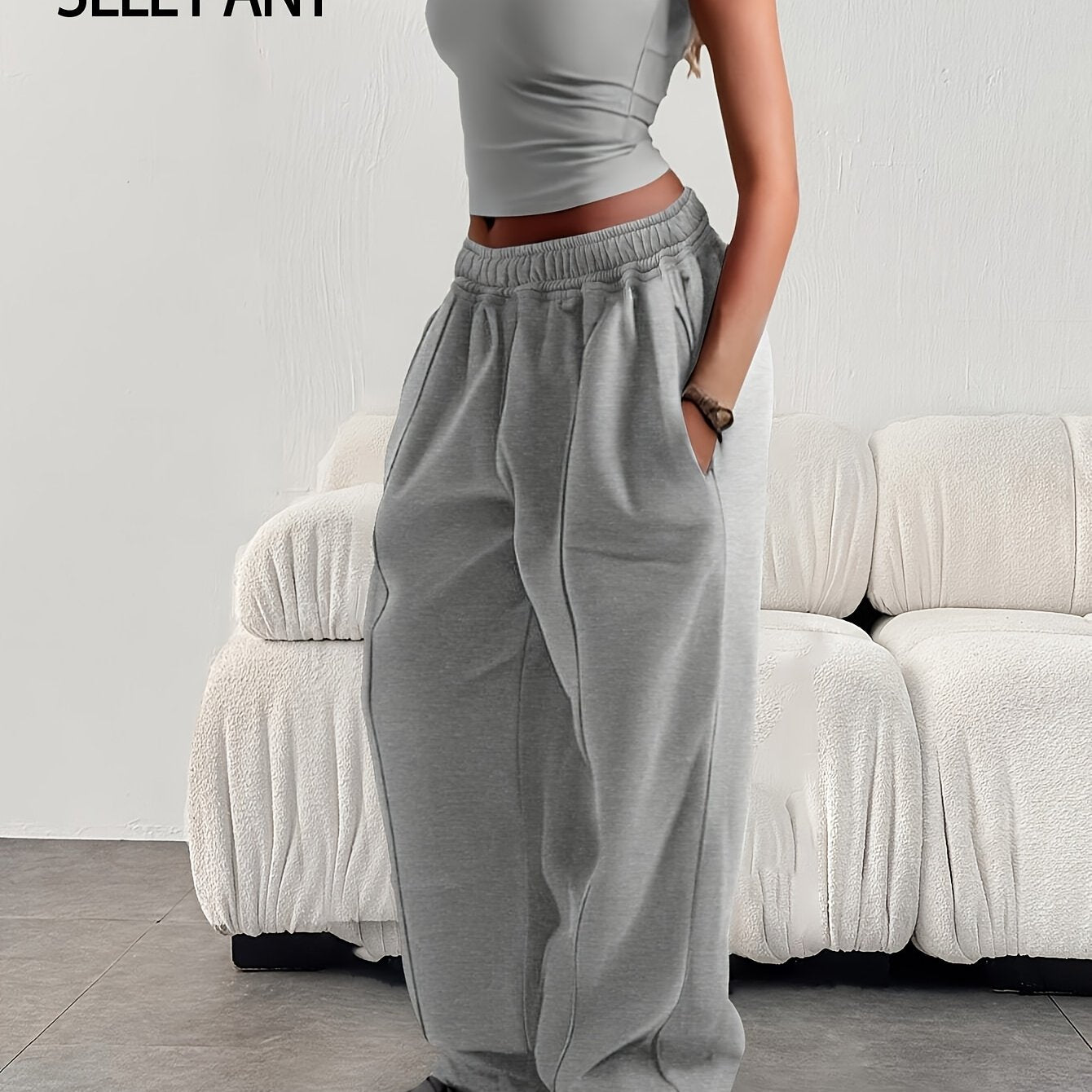 Women'S Casual Loose Easy Solid Color Elastic Waist Athletic Pants