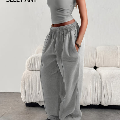 Women'S Casual Loose Easy Solid Color Elastic Waist Athletic Pants