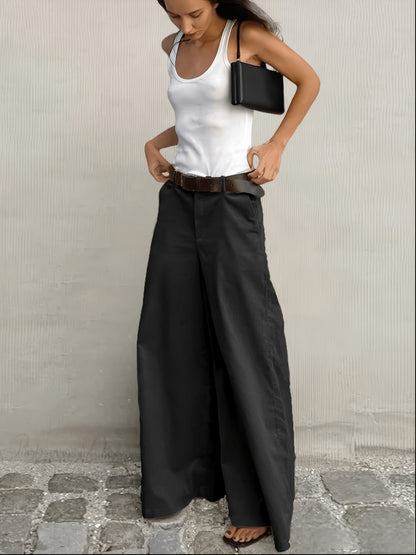Effortless Wide Leg Pants for Women with High Waist Belted Tapered Relaxed Casual Style