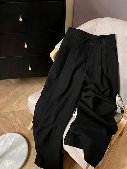 Elegant Wide Leg Pants for Women with High Waist Pleated Button Front Tailored Style